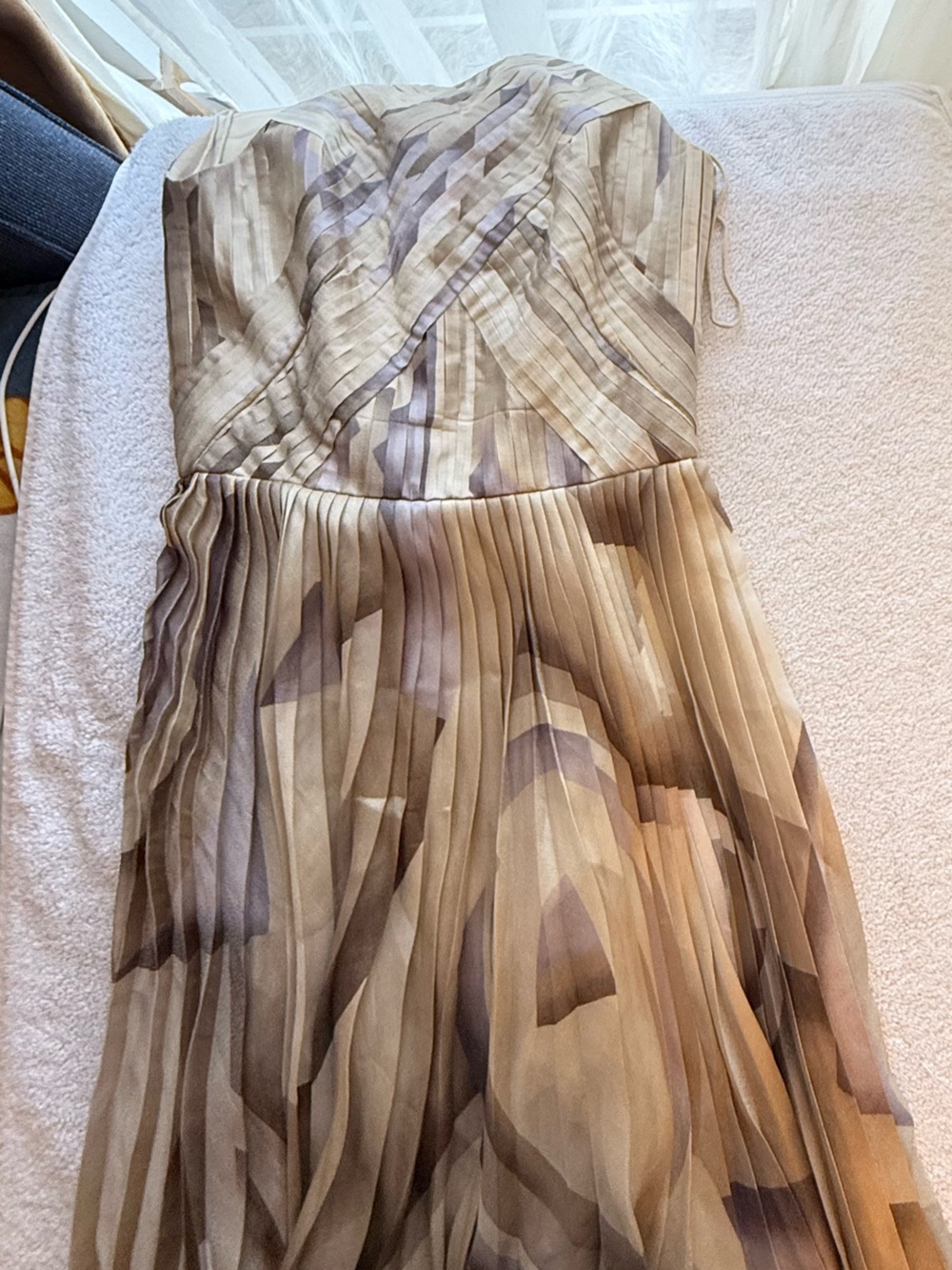 Ralph Lauren Purple Label Metallic Gold and Taupe Striped Pleated Silk Top